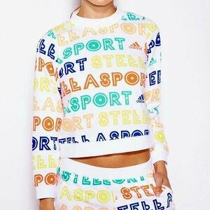 Adidas Stellasport Womens Climalite Logo White Cropped Sweatshirt Size M